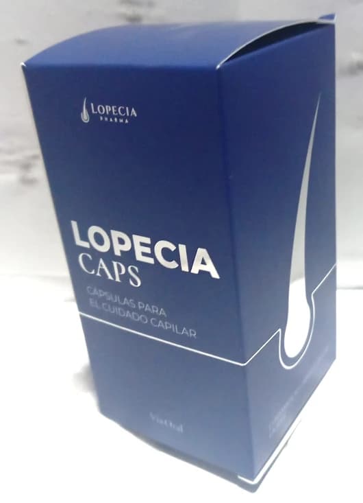 Caja de Lopecia Caps, cápsulas para el cuidado capilar, vía oral, Lopecia Pharma